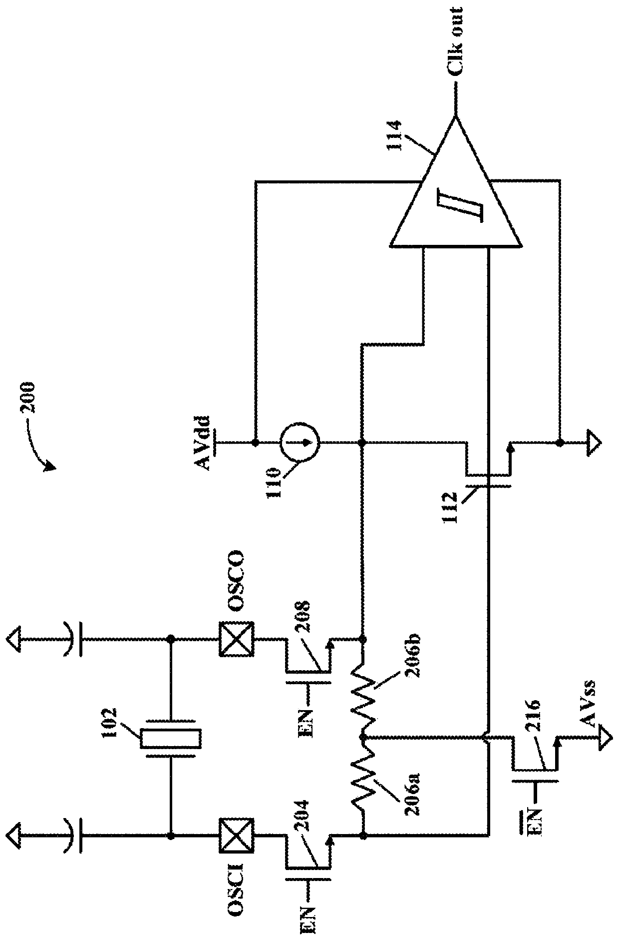 Low-voltage crystal oscillator circuit compatible with GPIO