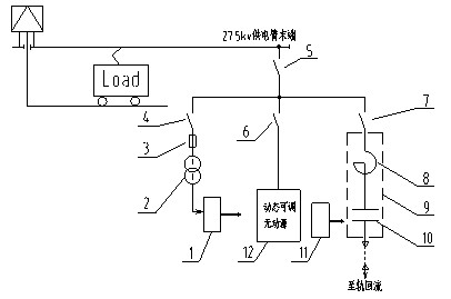 Device and method for boosting network voltage at tail end of electrified railway power supply arm