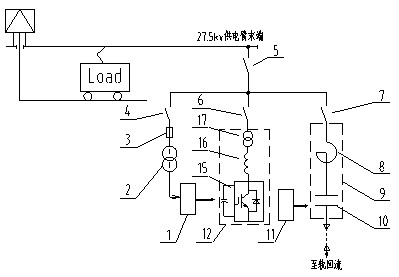 Device and method for boosting network voltage at tail end of electrified railway power supply arm