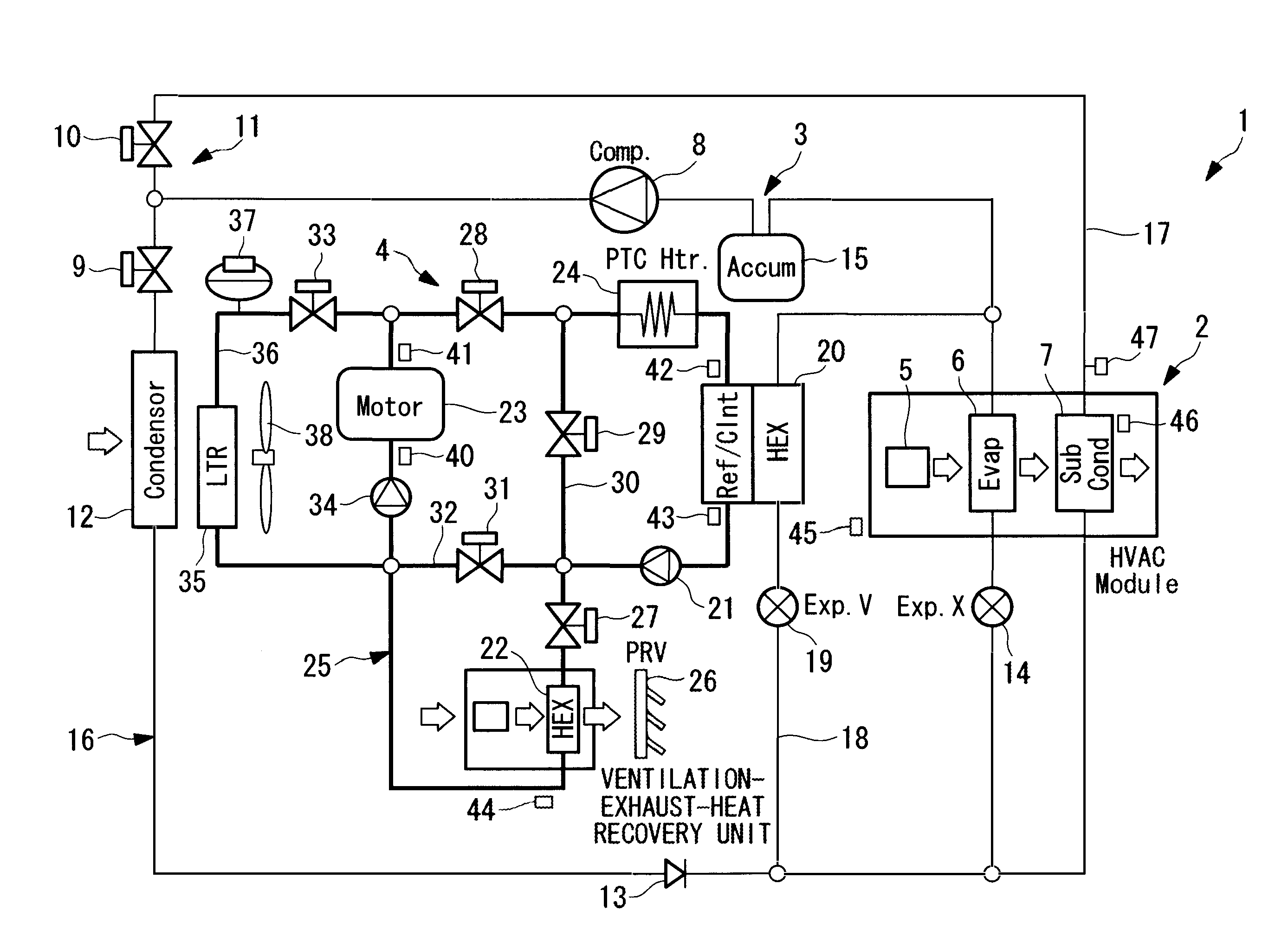 Vehicle air-conditioning system and operation control method therefor
