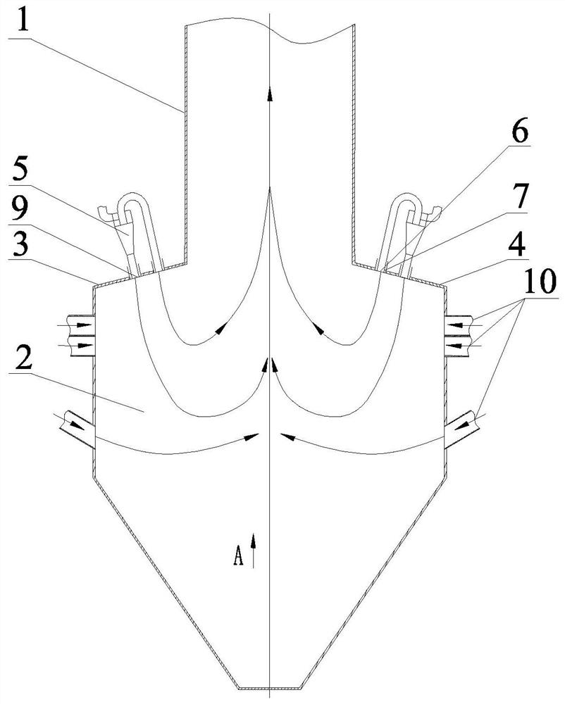 Airless rear-mounted w-flame boiler with secondary air nozzles on the arch and air distribution method