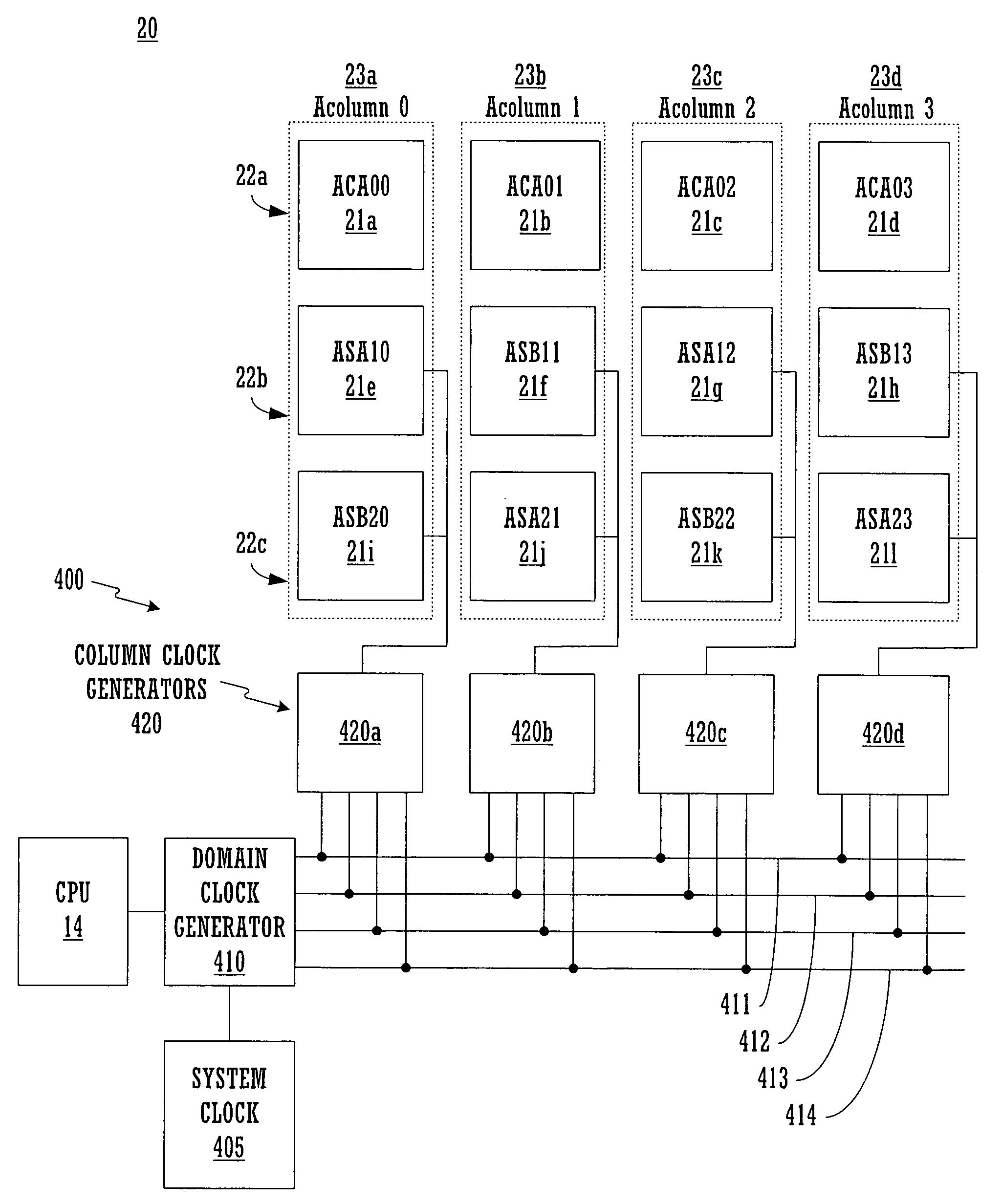 Architecture for synchronizing and resetting clock signals supplied to multiple programmable analog blocks