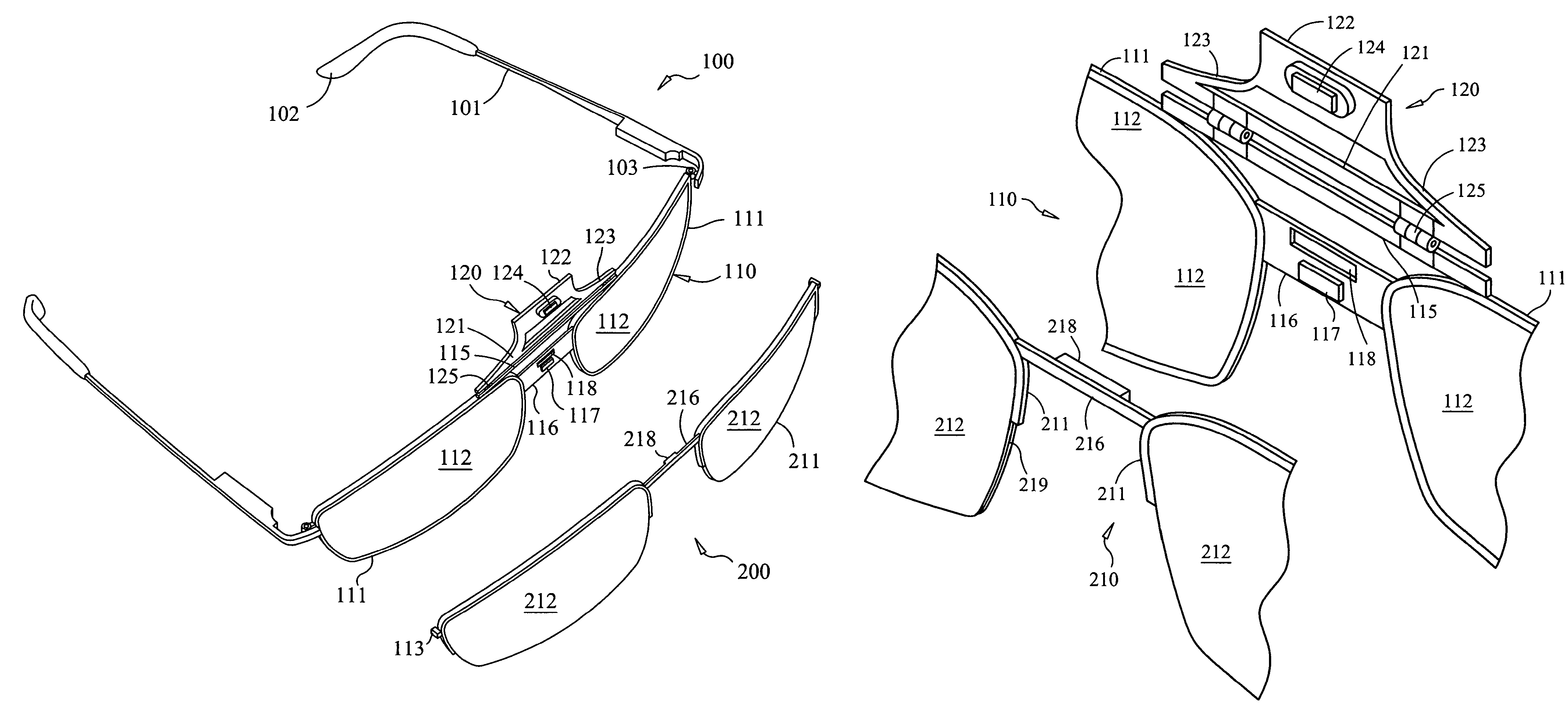 Eyeframe with interchangeable lenspieces held by a magnetic closure and interchangeable lens system