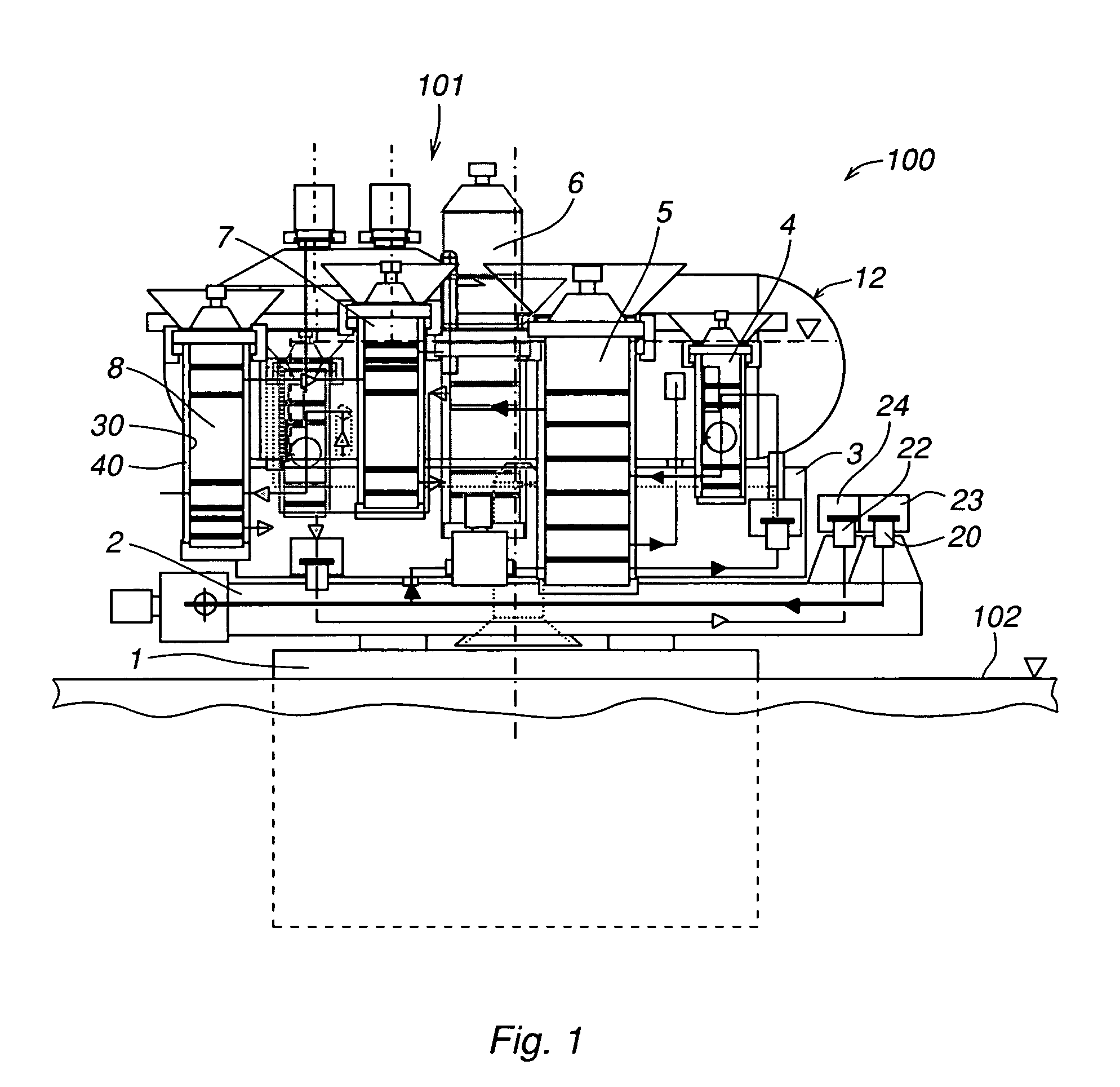 Subsea system for processing fluid
