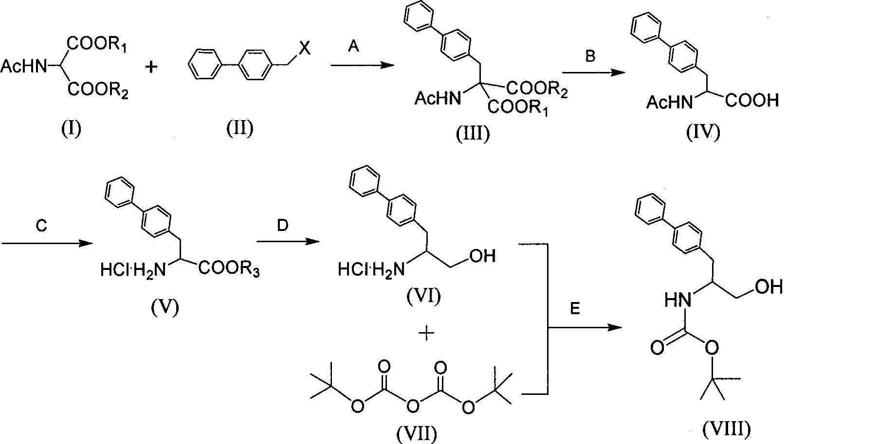 Synthesis method of tert-butyl-[2-(biphenyl-4-yl)-1-(hydroxymethyl)ethyl] carbamate