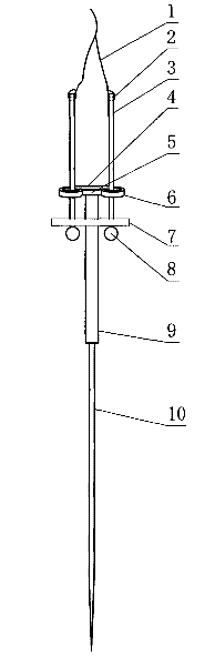 Fork lock type magnetoelectric needle and holder