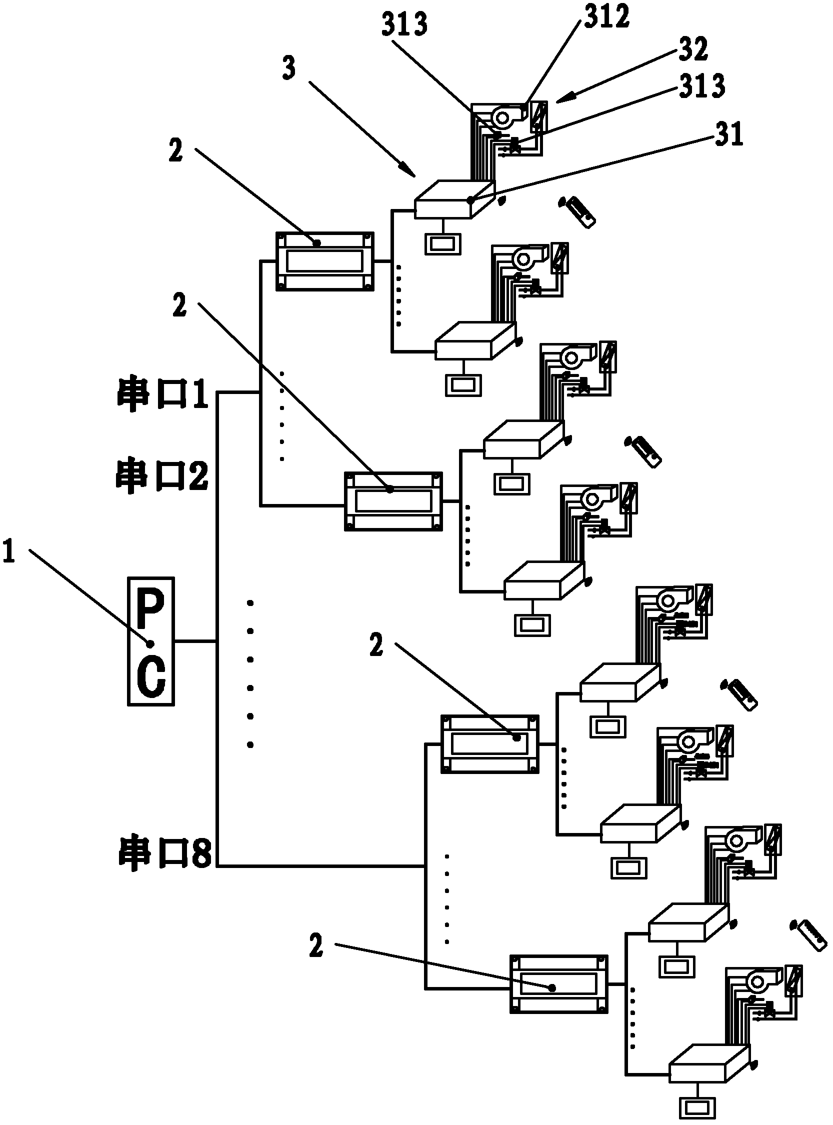 Water resource heat pump central air conditioner centralized control system and charging method