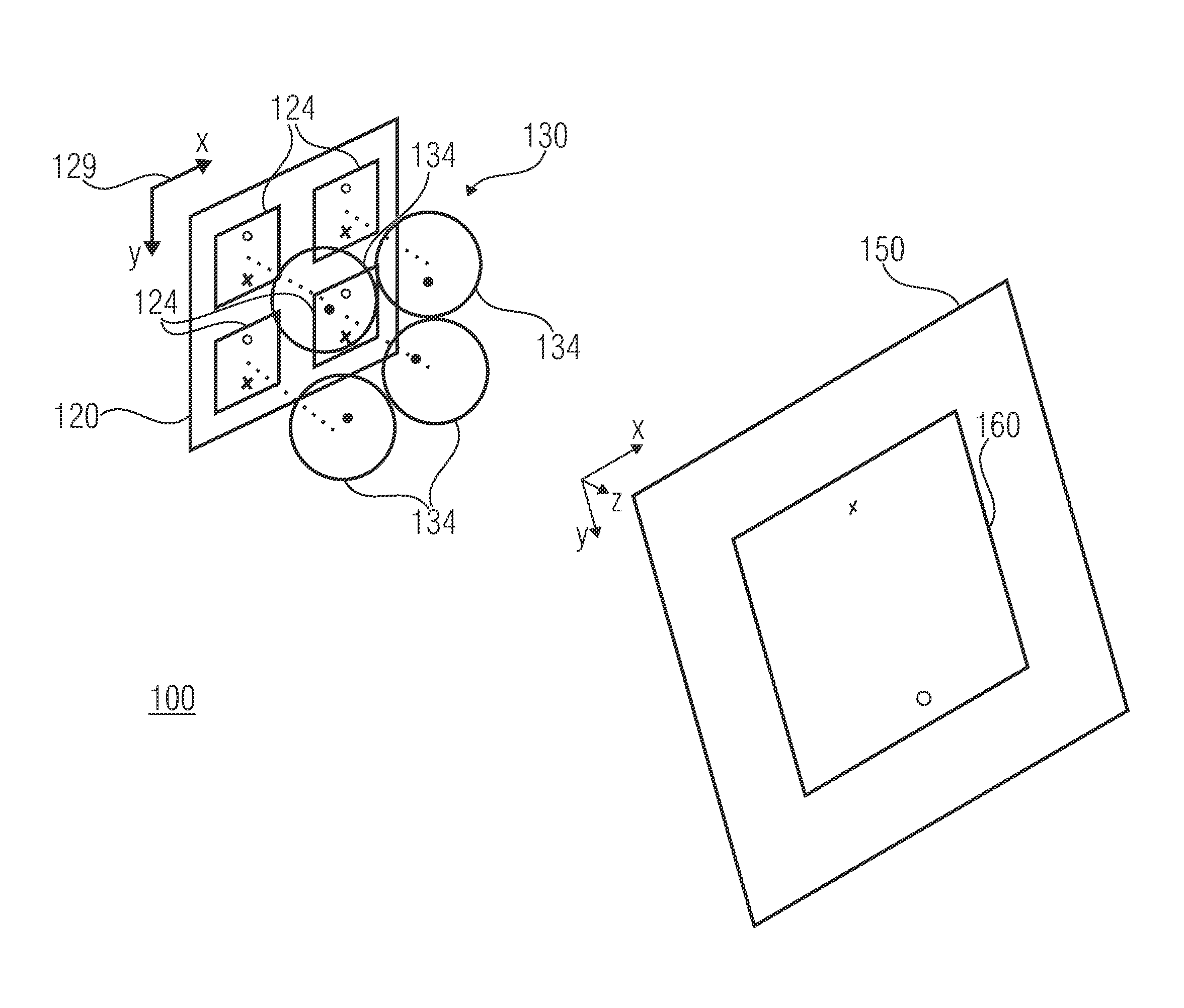 Projection display and method for displaying an overall image for projection free-form surfaces or tilted projection surfaces