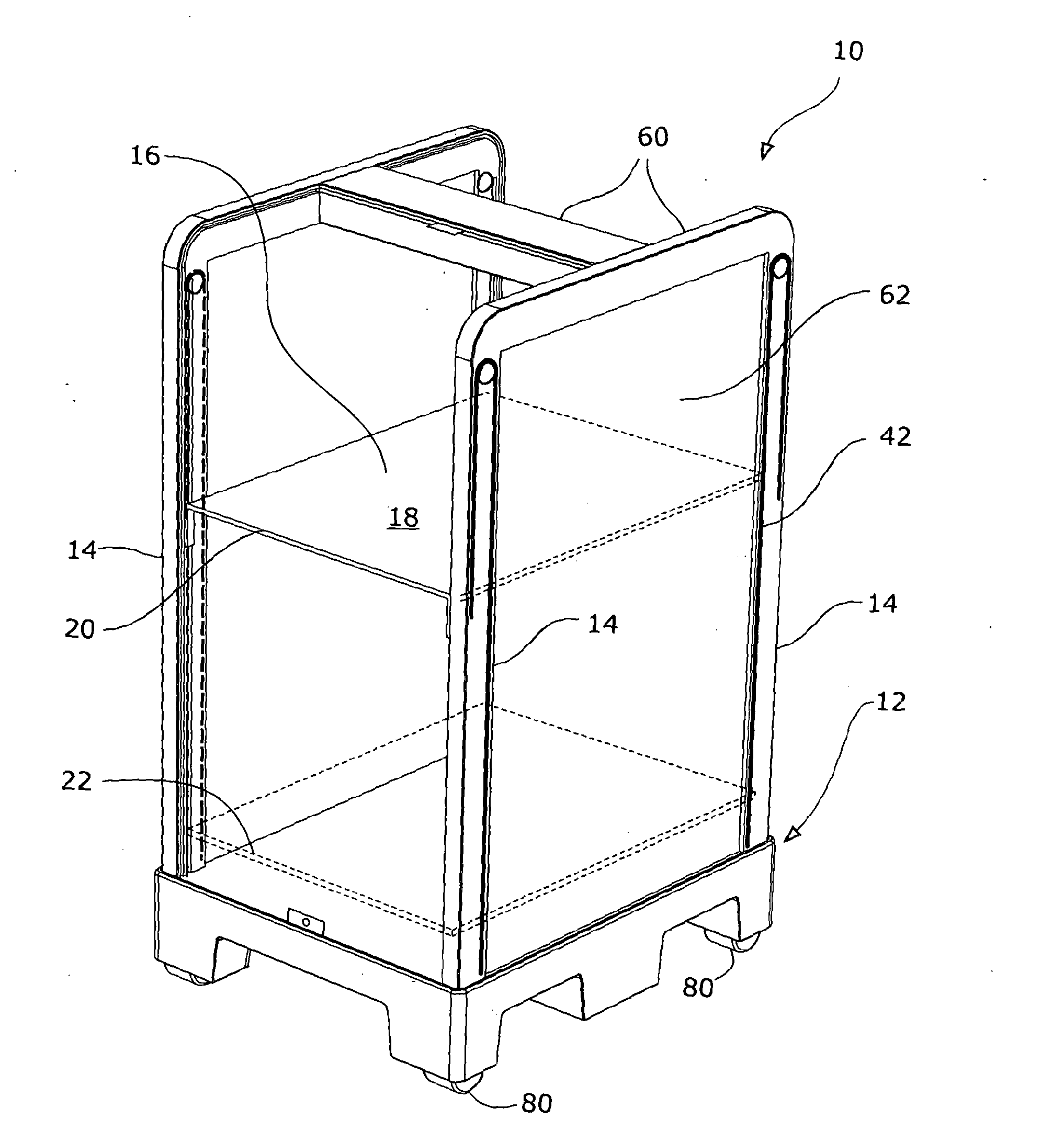 Apparatus for storing a plurality of objects such as trays