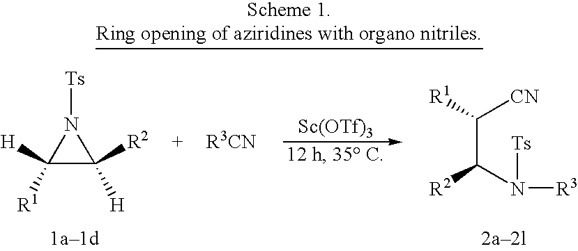 Process for the synthesis of N-Substituted beta-amino nitriles through the ring opening of aziridines