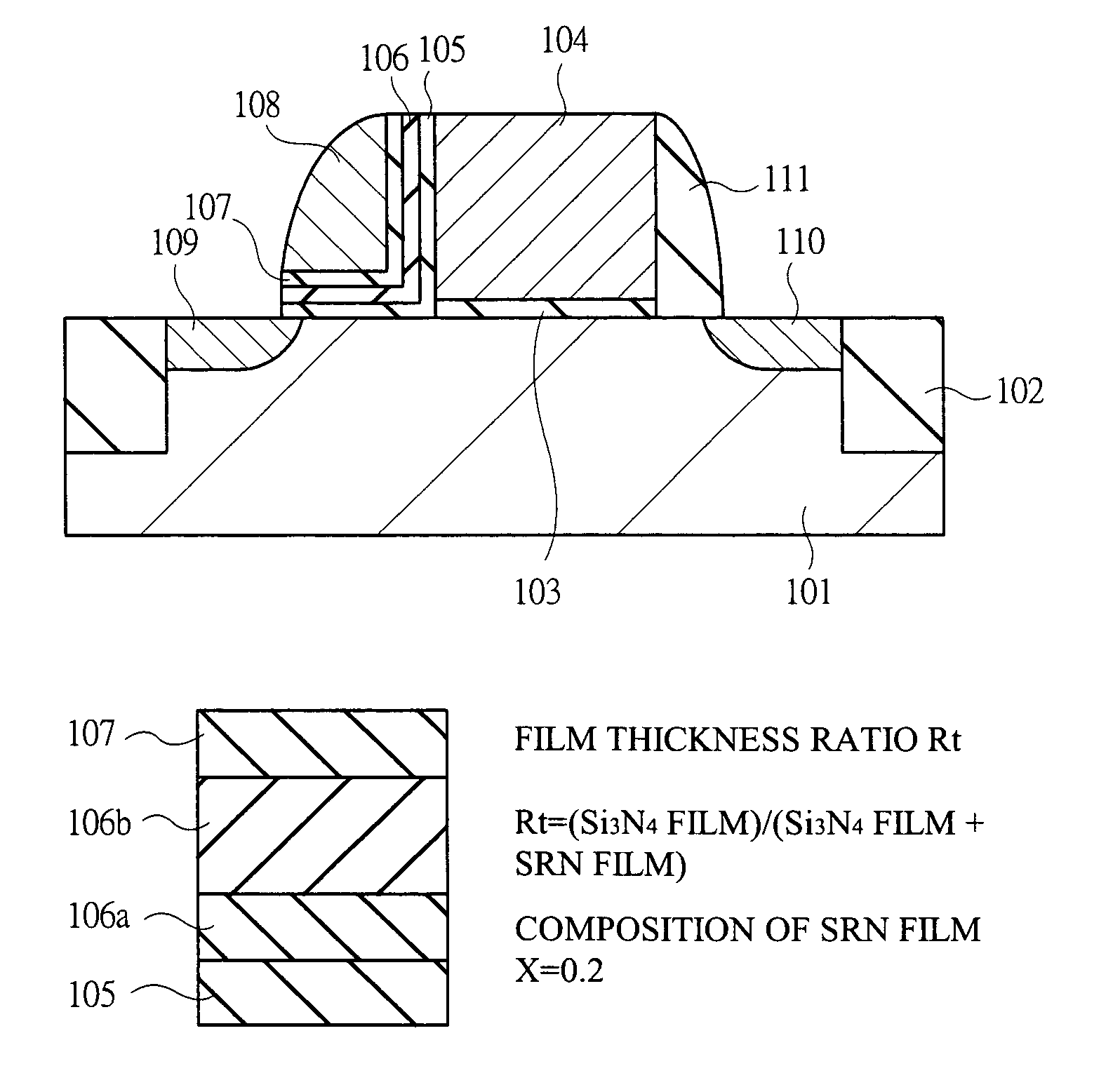 Non-volatile memory device with a silicon nitride charge holding film having an excess of silicon