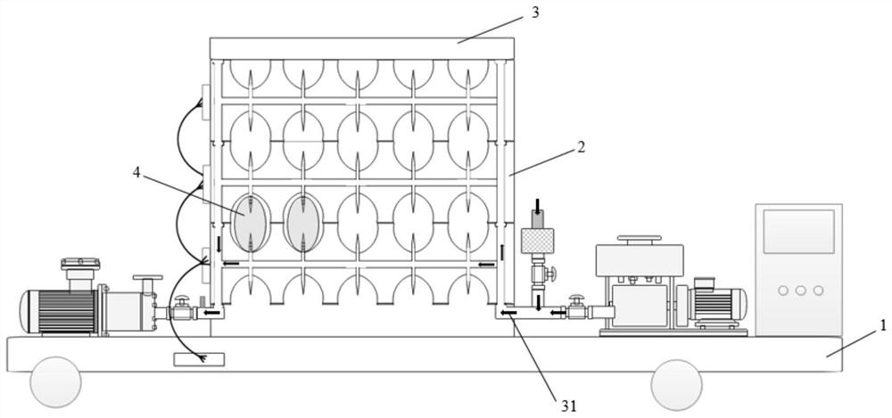 Stacking type processing device and processing method for shell substances