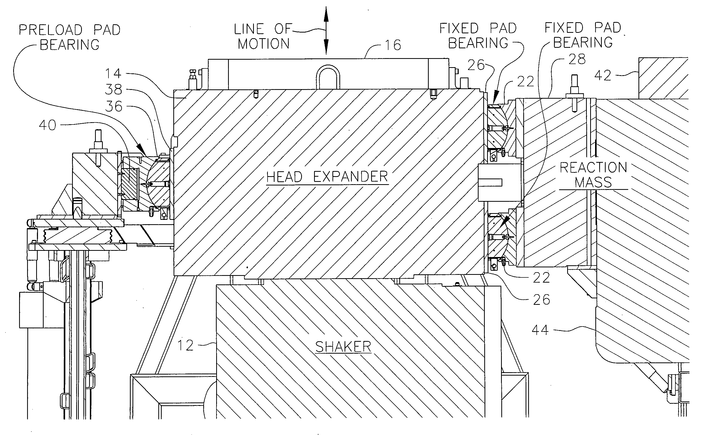 Inertial mass guided single axis vibration test machine