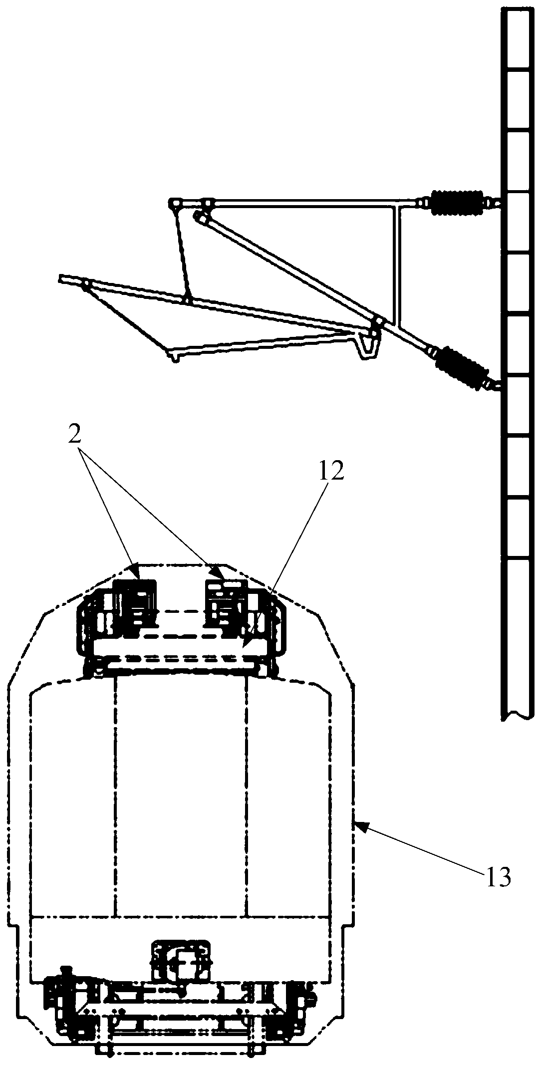 Overhead contact line overhauling operation vehicle and auxiliary device thereof