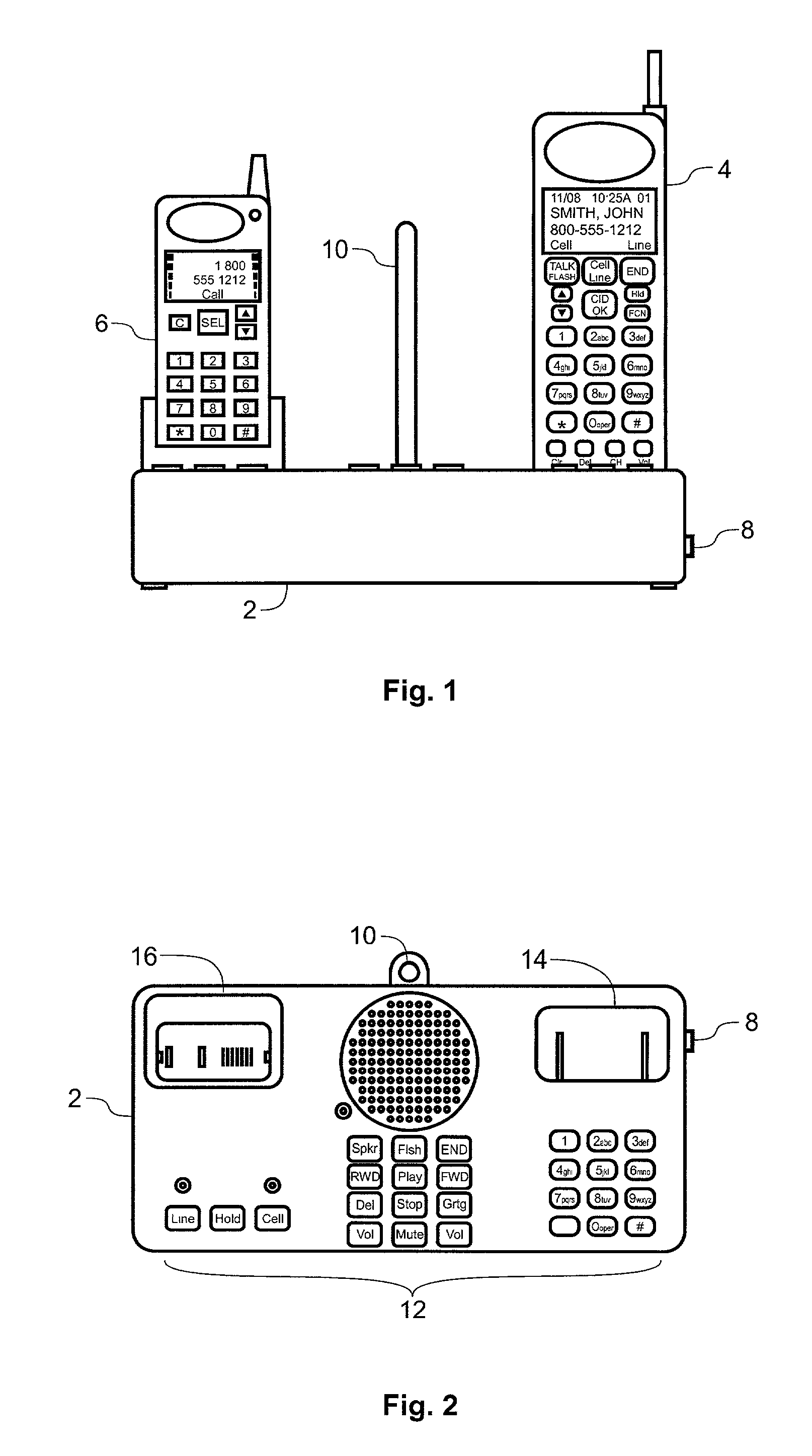 Cordless and wireless telephone docking station with land line interface and switching mode