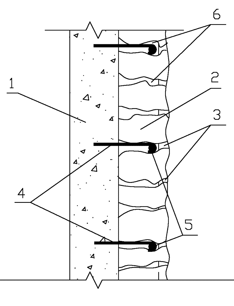 Pulling structure of natural rock block fake-dry-masonry decorating wall and manufacturing method
