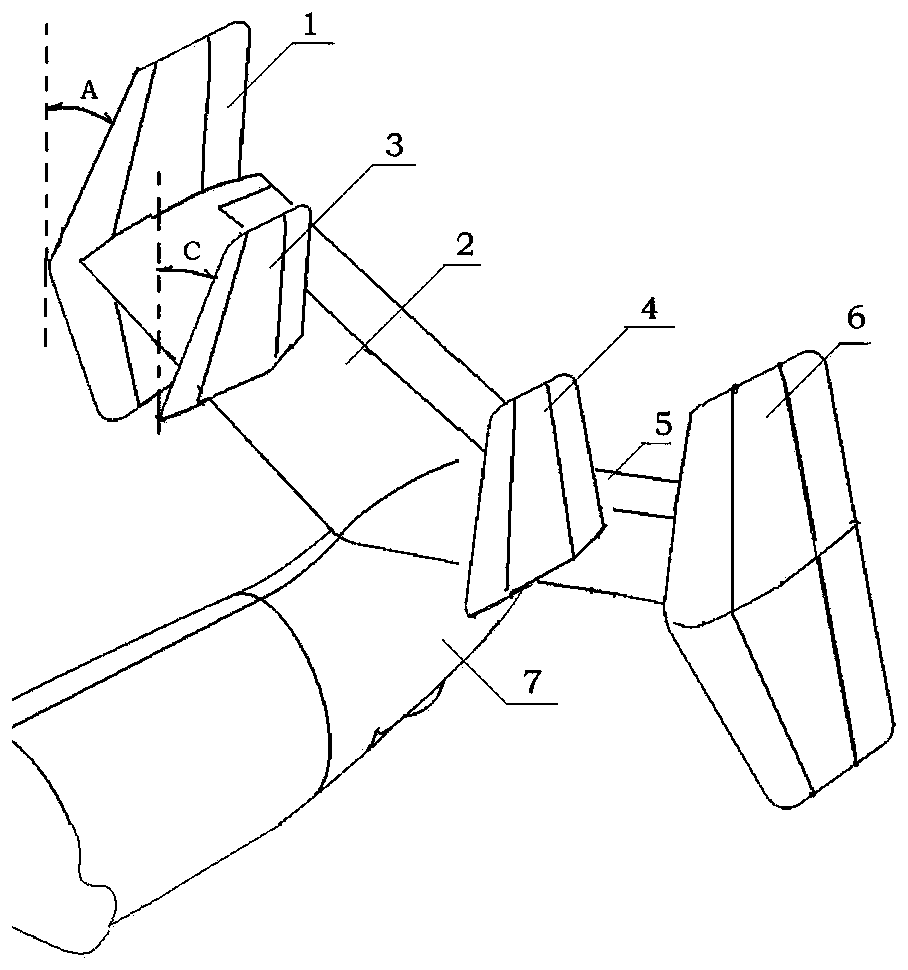 Four-vertical-fin empennage structure of ship-based transportation type airplane