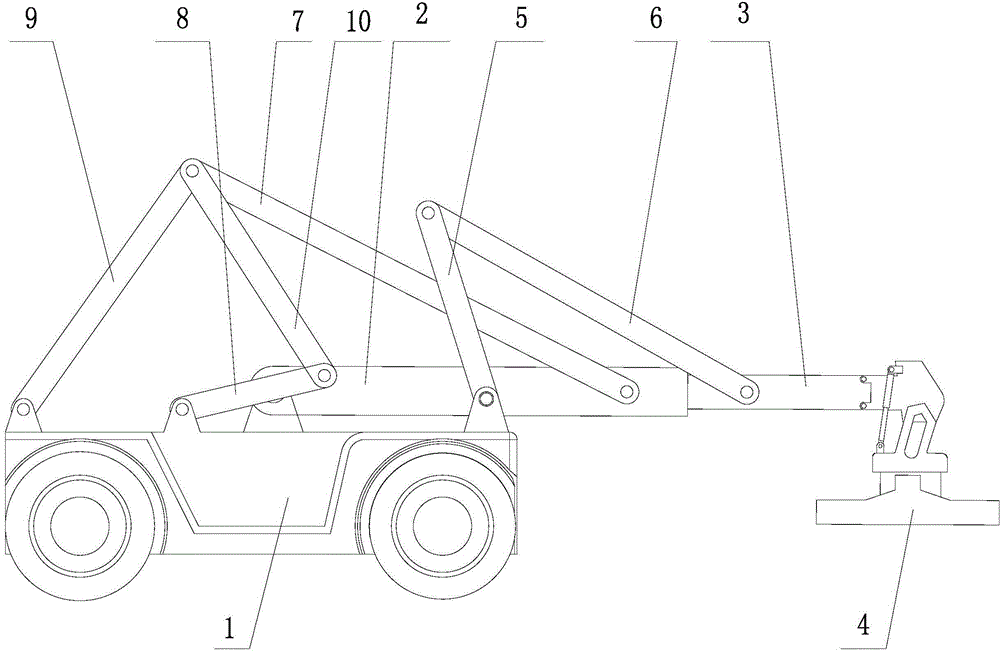 Plane two-degree-of-freedom nine-rod servo drive reach stacker for containers