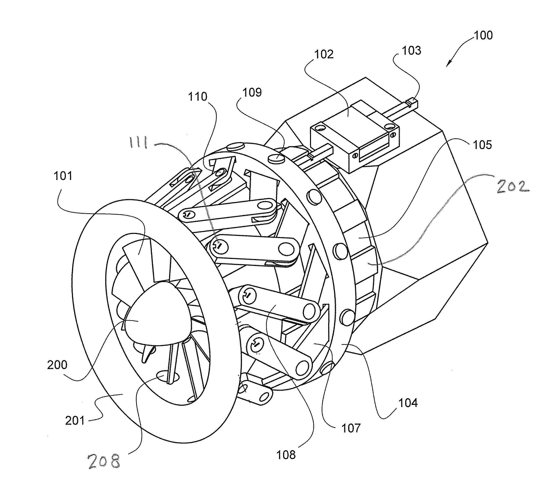 Apparatus and method for rotating fluid controlling vanes in small turbine engines and other applications