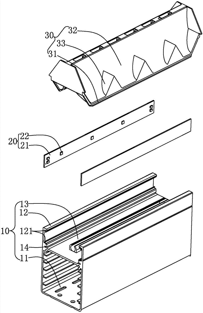 Light distribution system for strip-shaped LED lamp