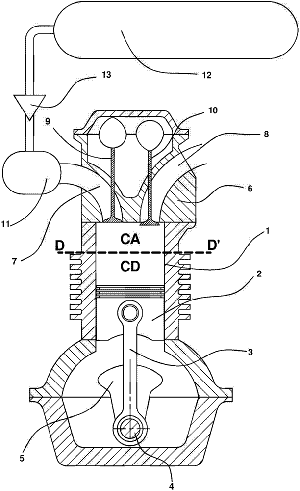 Mono-energy and/or dual-energy engine with compressed air and/or additional energy, comprising an active chamber included in the cylinder