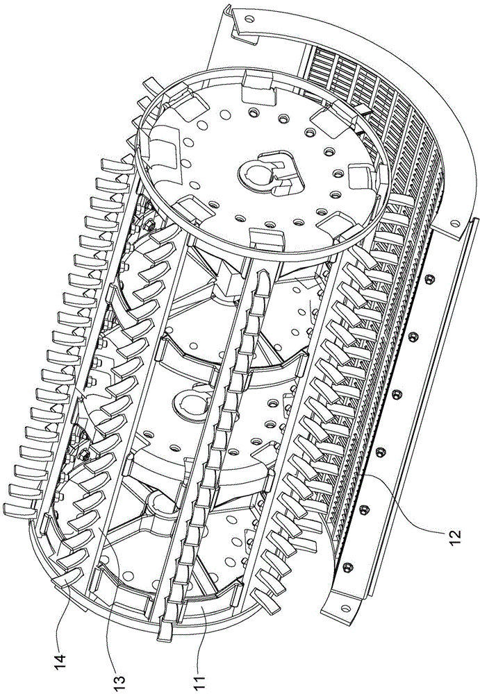 Threshing and separating device and combine harvester with threshing and separating device