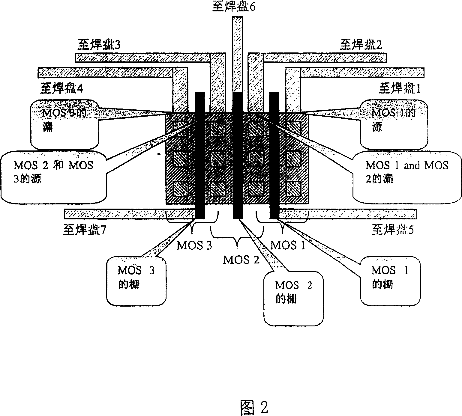 Detecting structure for simultaneously detecting hot carriers of multiple metal-oxide-semiconductor device