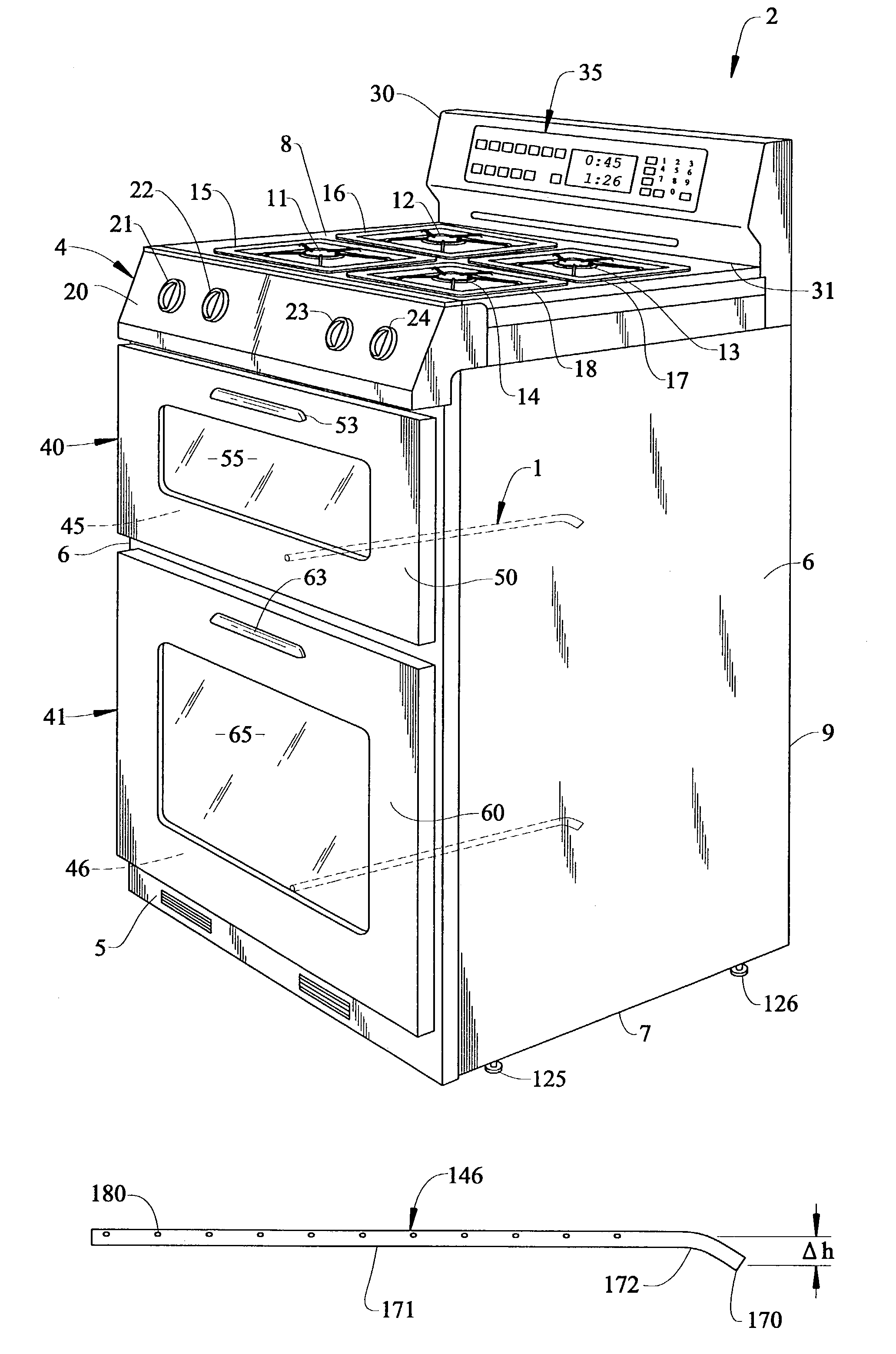 Low profile gas burner for a cooking appliance