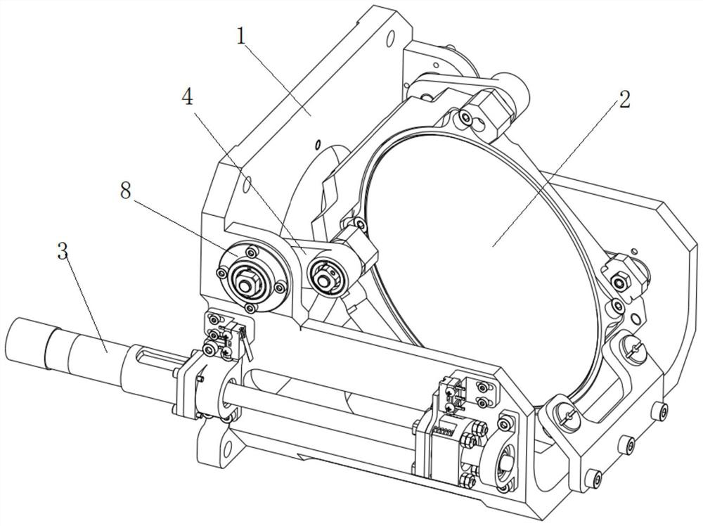 Reflector switching device with crank cam driven by lead screw to follow up