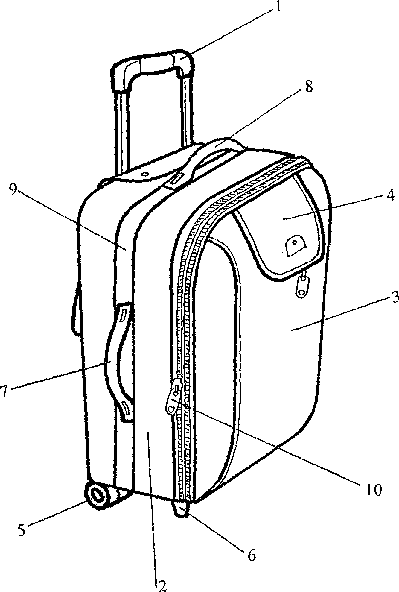 Draw bar box with two back-attached bags