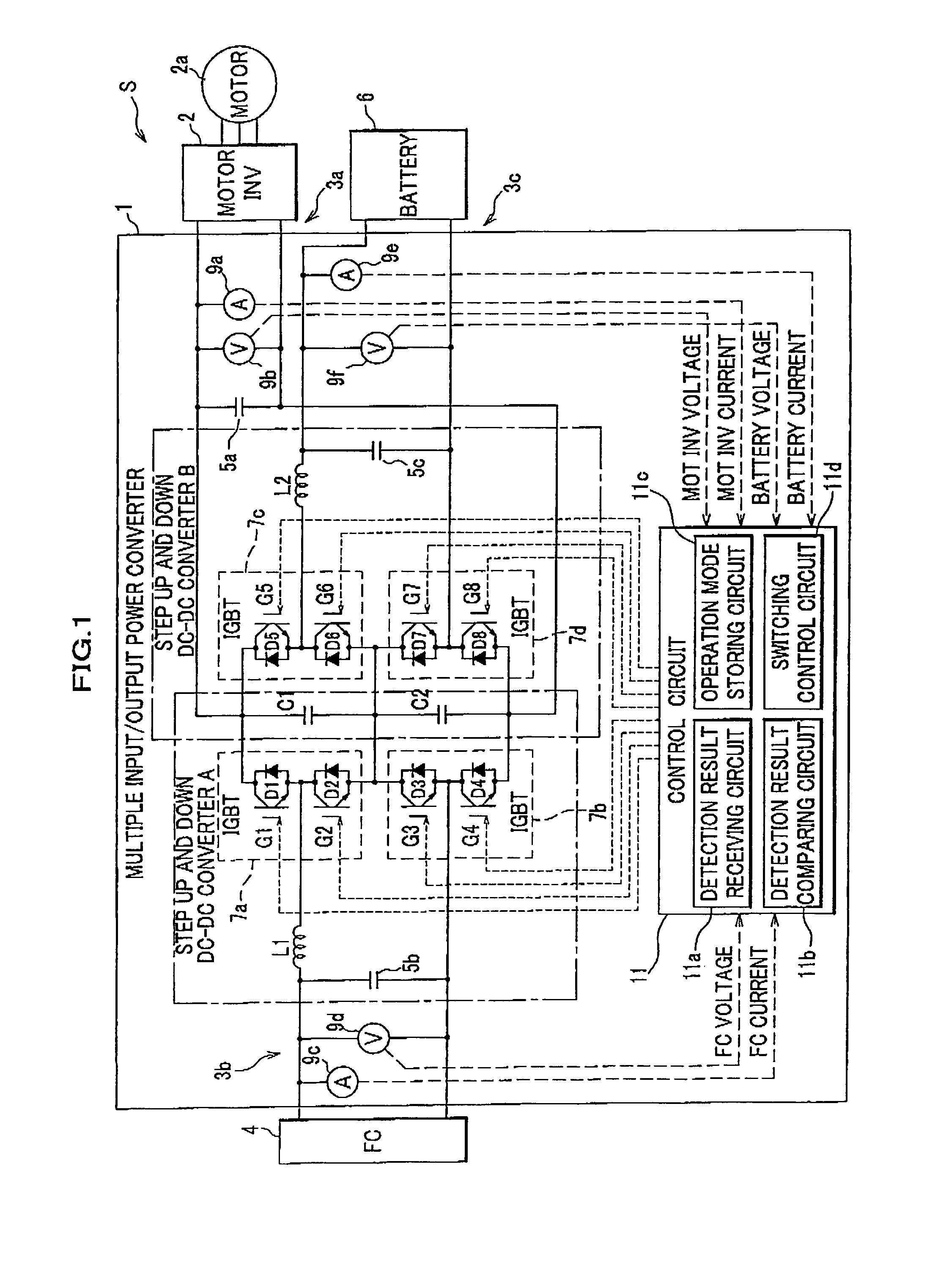 Multiple input/output power converter and fuel cell vehicle with same