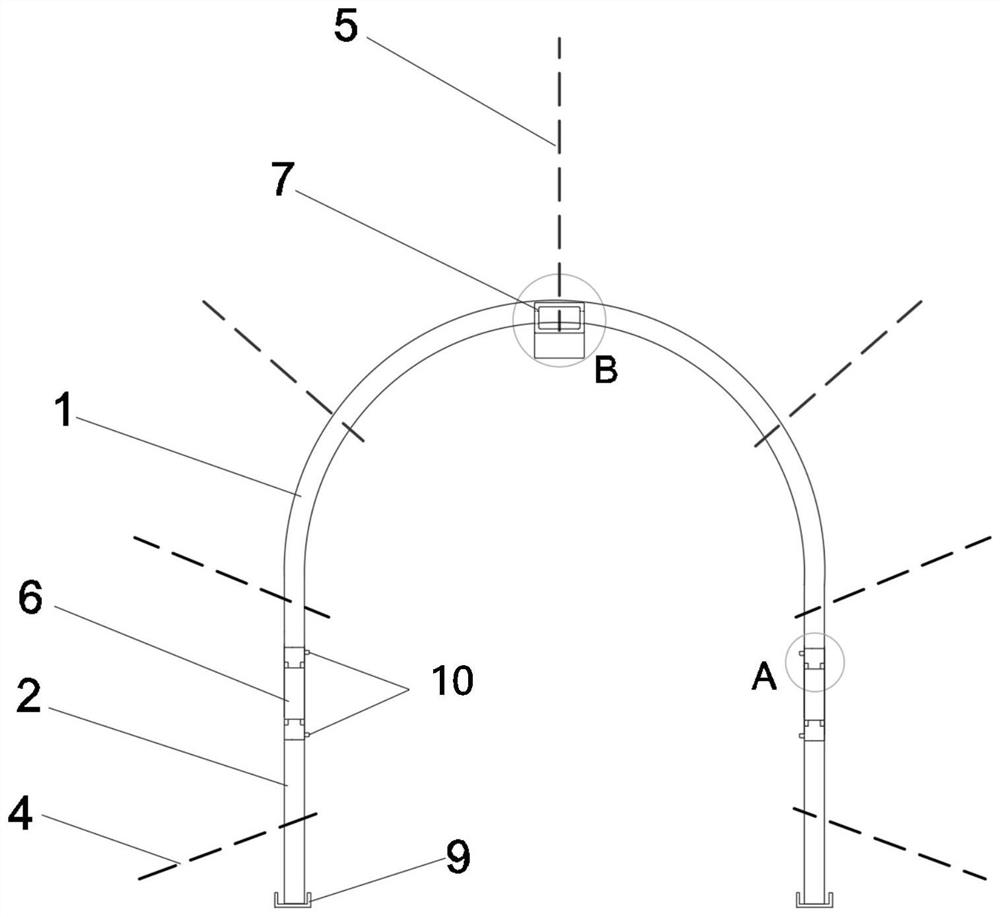 Active and passive support-coupled integral coordination bearing structure for arched roadway and method
