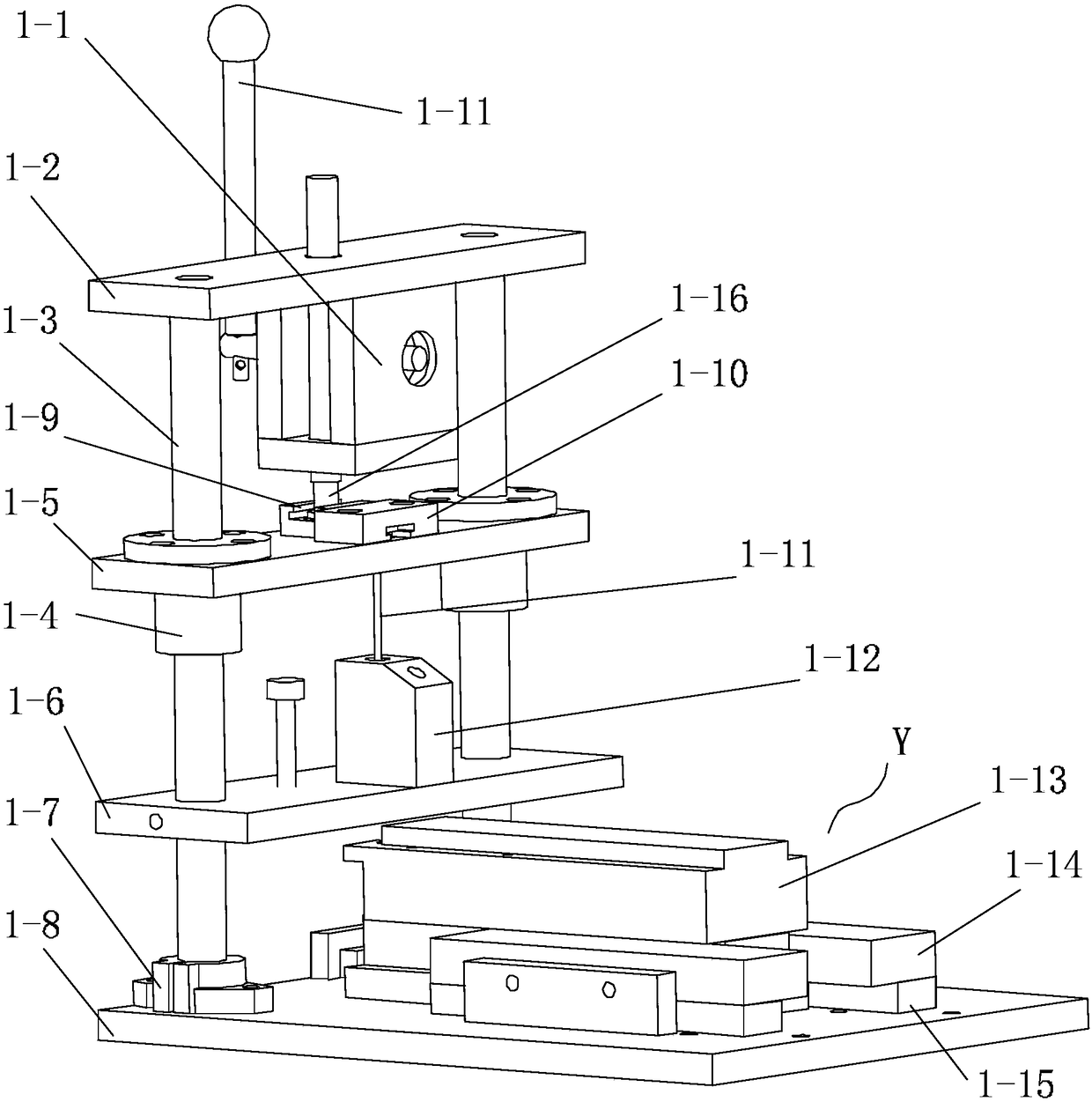 A rotary pull-bending fishhook hanging plate pressing nail bending device