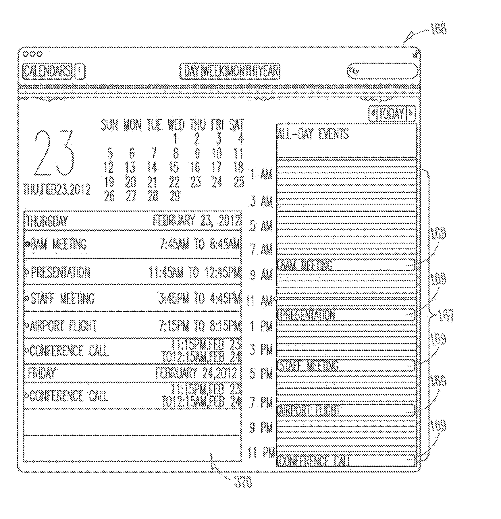 Methods and systems for non-linear representation of time in calendar applications