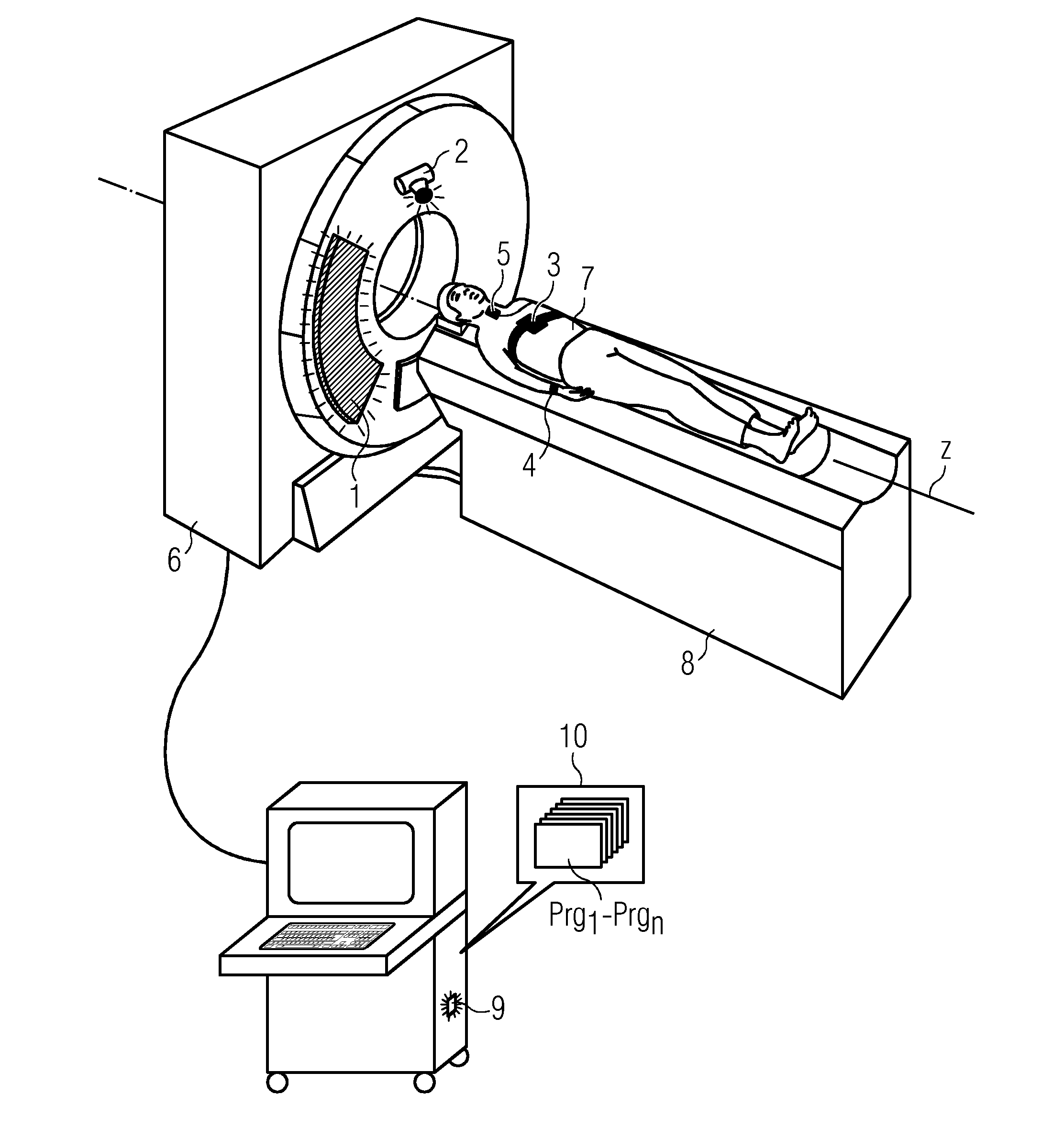 Arrangement and method for outputting light signals at a medical-technical installation