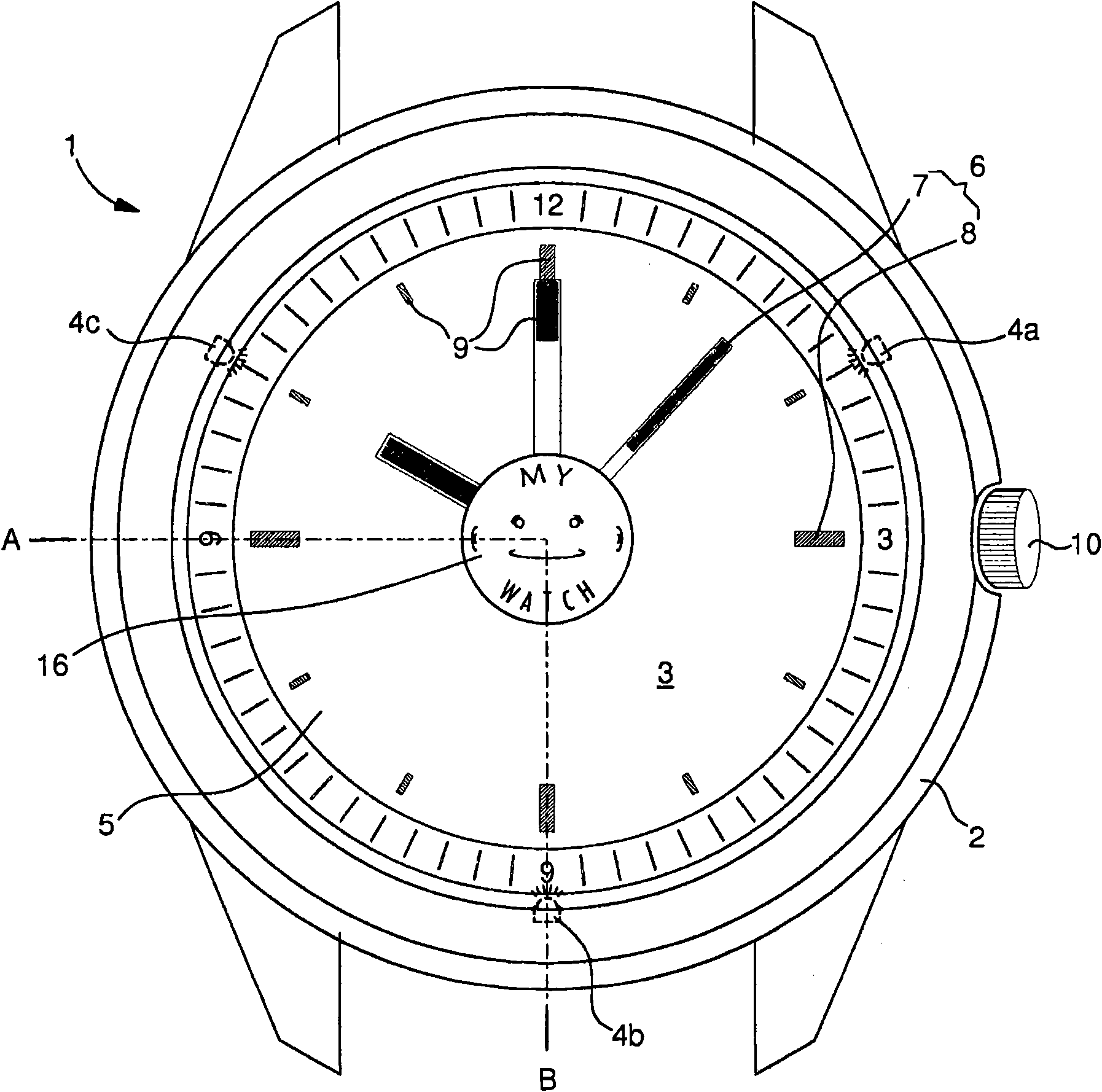 Timepiece with a lighting device comprising an ultraviolet led