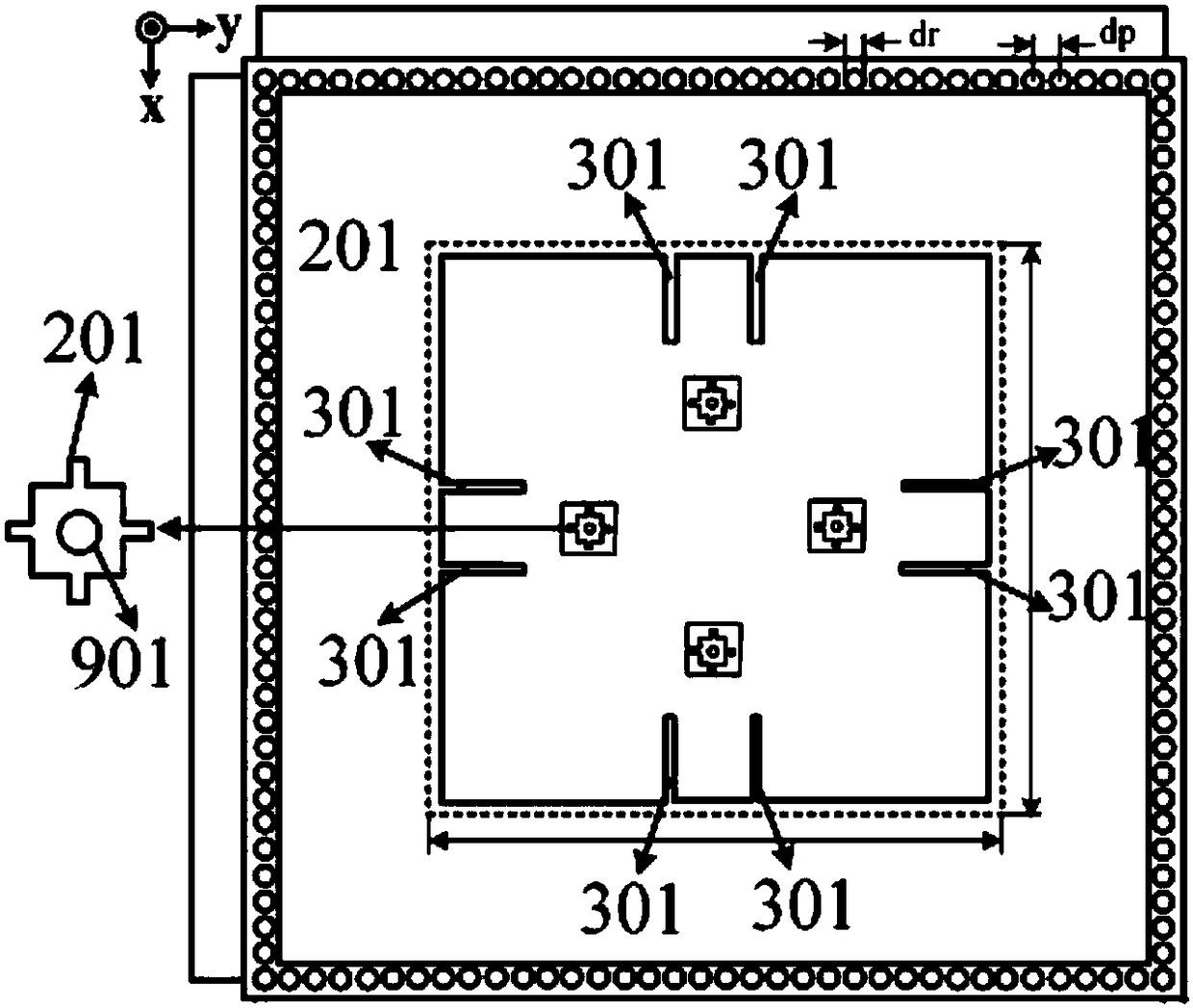 Double-frequency dual polarization stacked patch antenna based on microstrip Balun feed and design method thereof