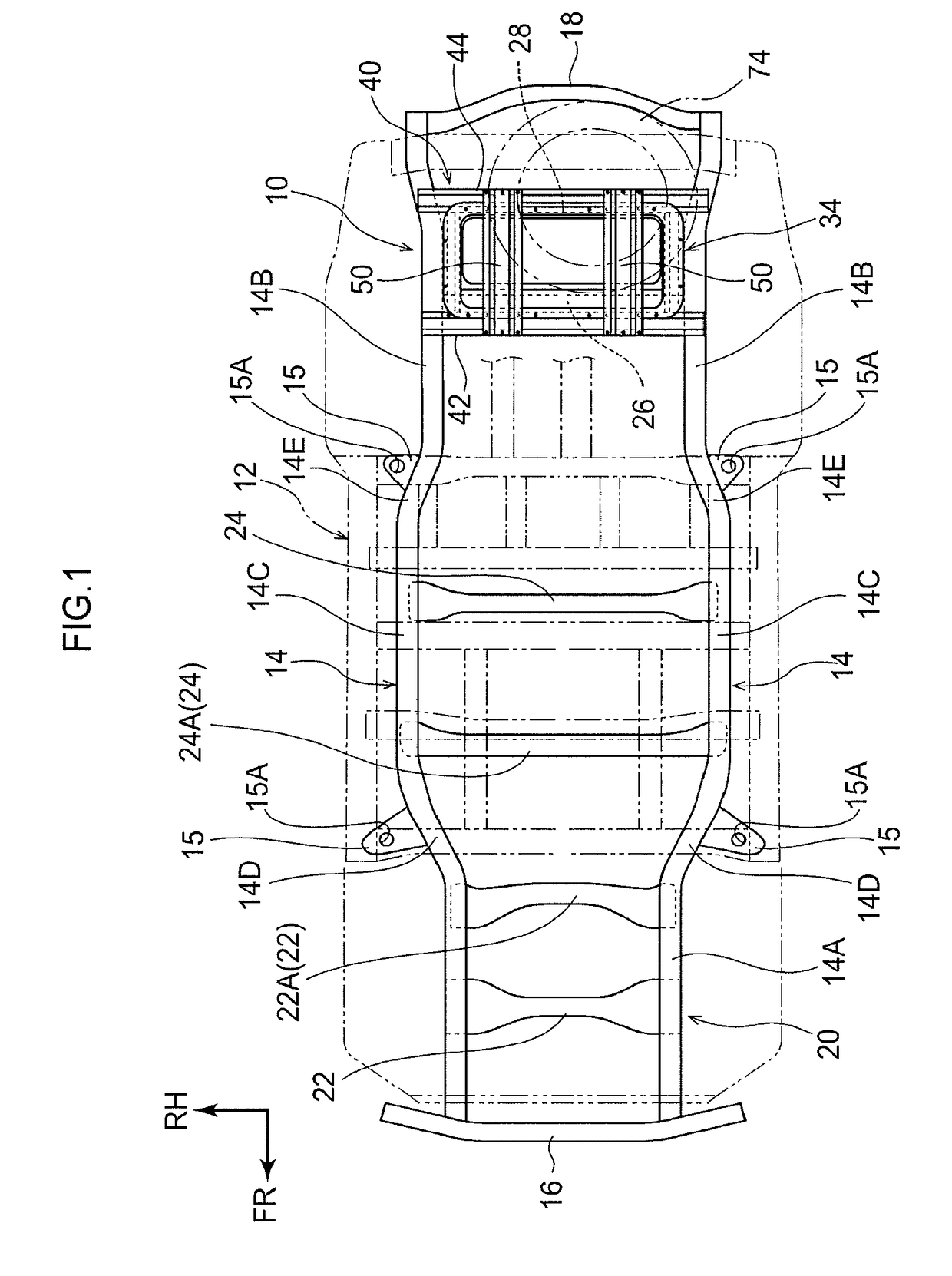 Framework structure of body-on-frame vehicle