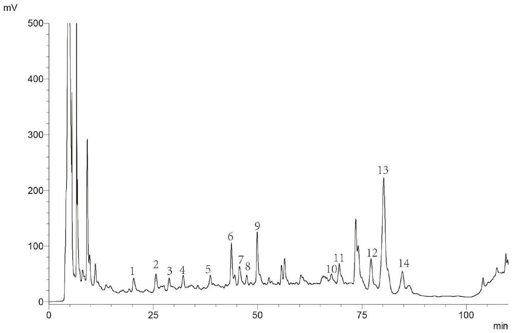 Detection method for fingerprint spectrum of instant momordica grosvenori solid beverage
