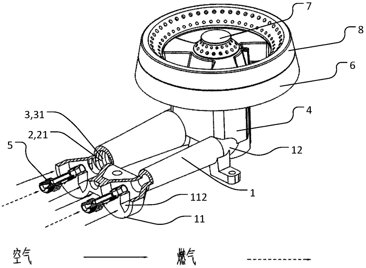 Burner and fuel gas burning device