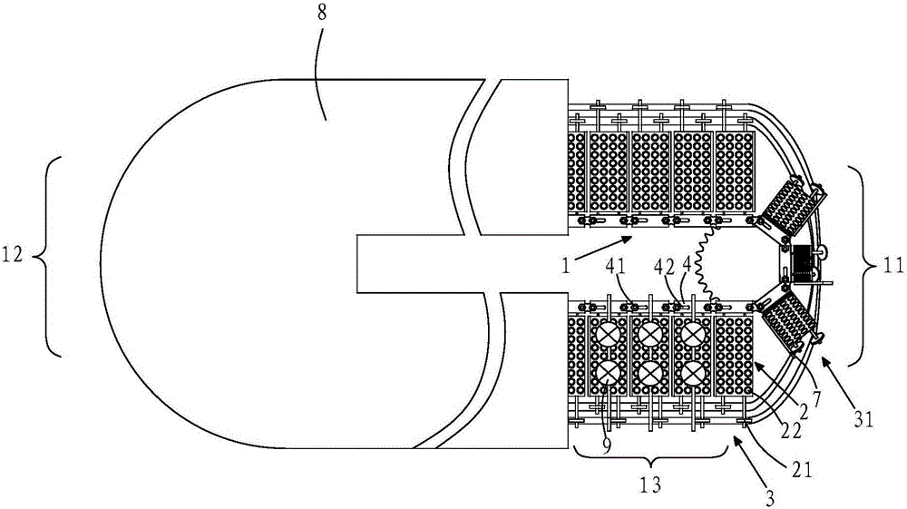 Fixing device for LED lamp housing and LED production line using the device