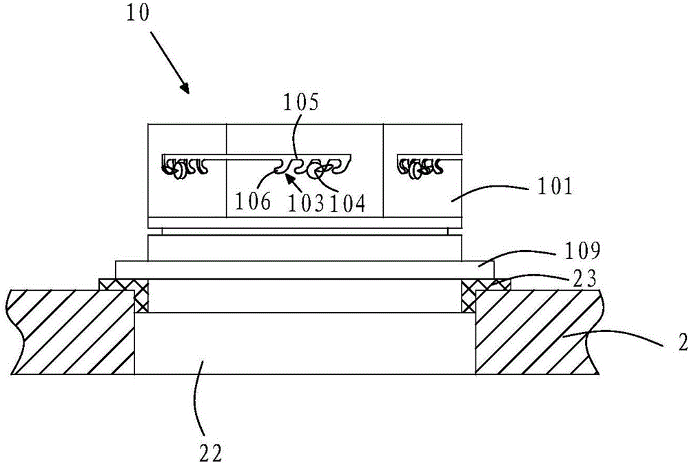 Fixing device for LED lamp housing and LED production line using the device