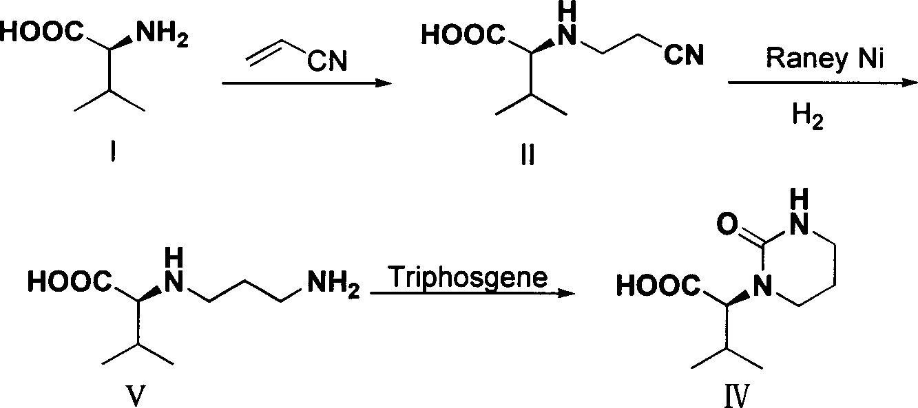 Process for preparing (S)-2-(2-carbonyl-tetrahydropyrimidyl-1-(2H)-base)-3-methyl butyric acid