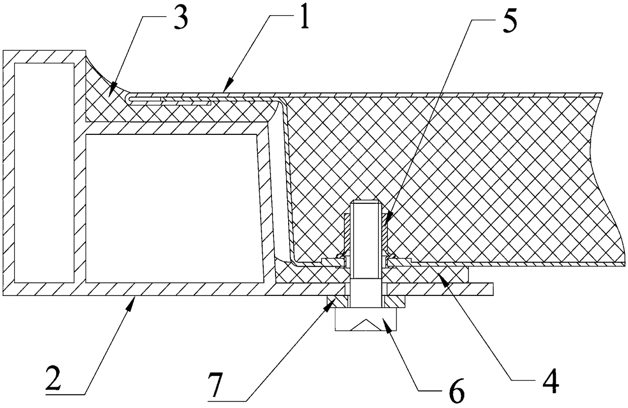 Bonding riveting installation structure of composite top cover used for rail traffic vehicle