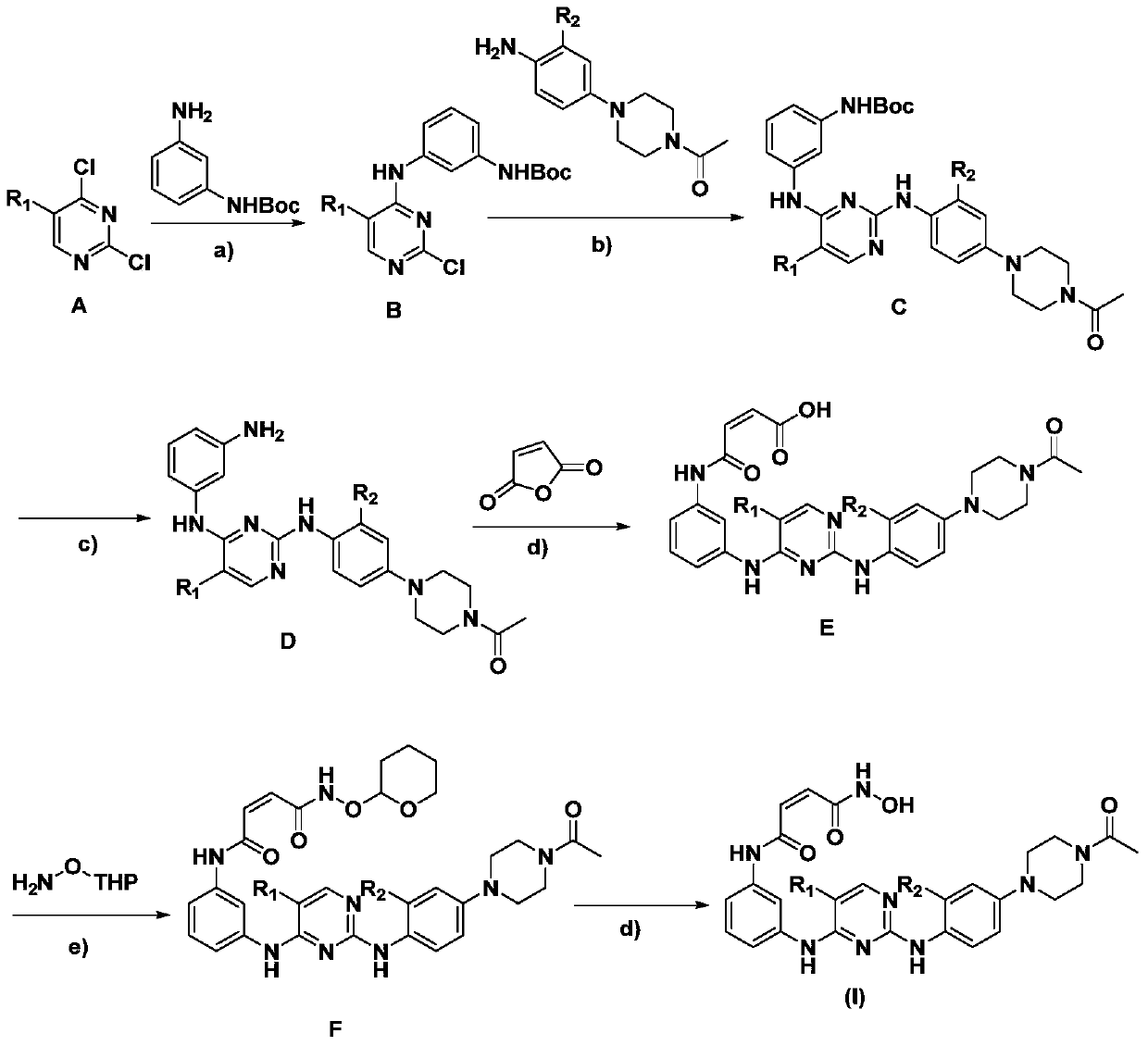 2,4-diarylaminopyrimidine derivatives containing hydroxamic acid fragments and their preparation and application