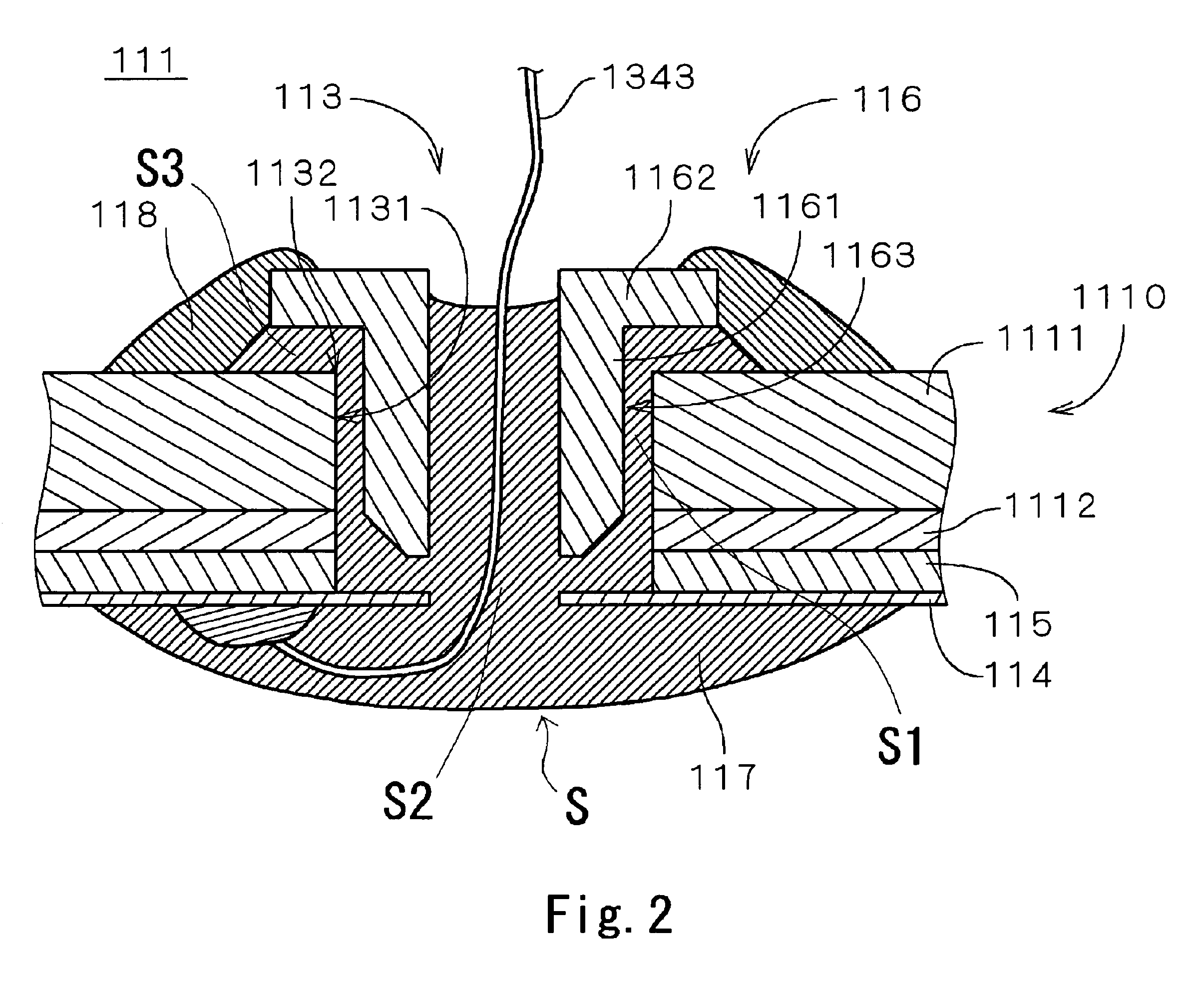 Lead wire sealing device, recording disk drive, and method for sealing housing member