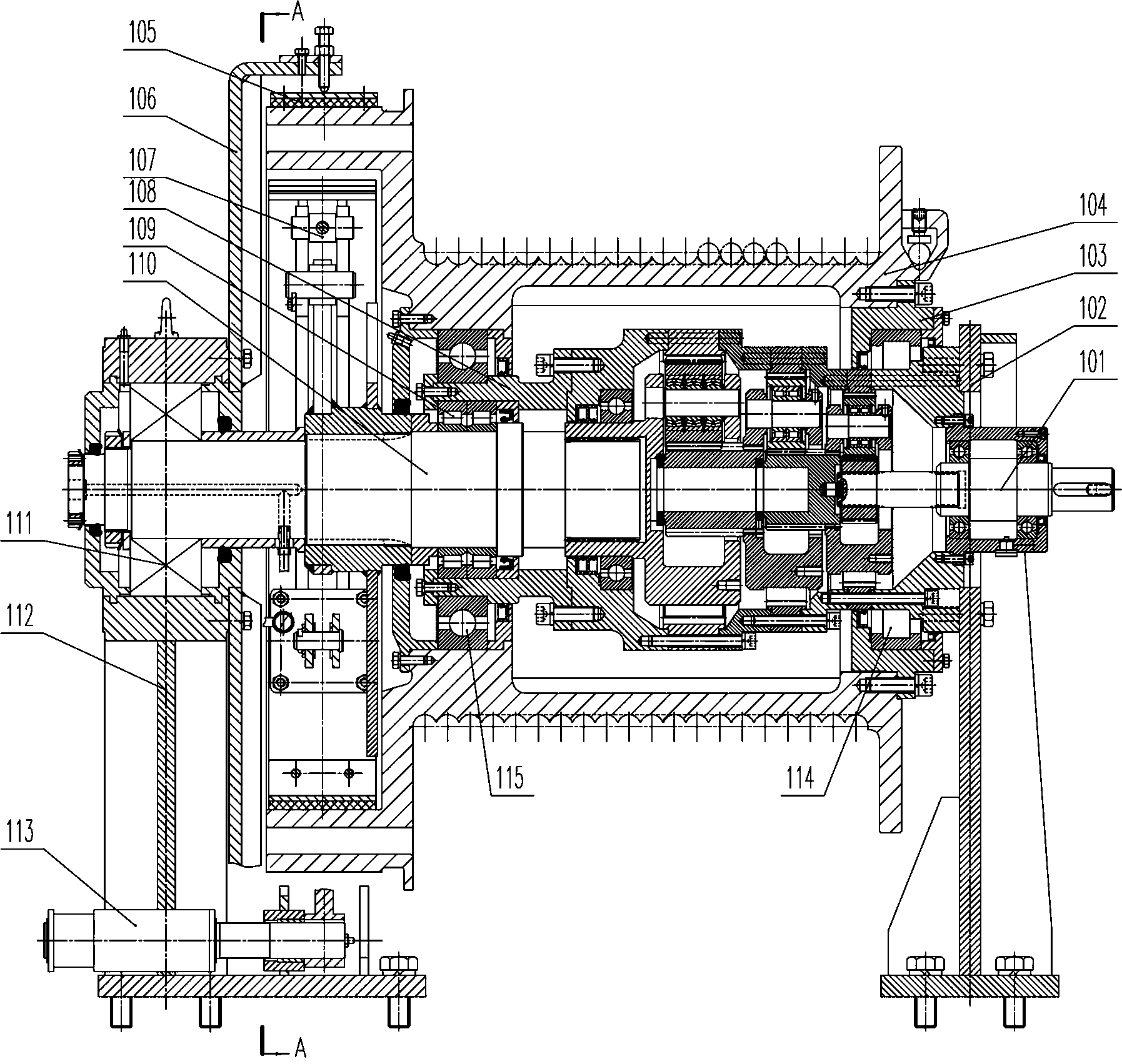 Speed-controllable gravity lowing winch provided with built-in gear reducer