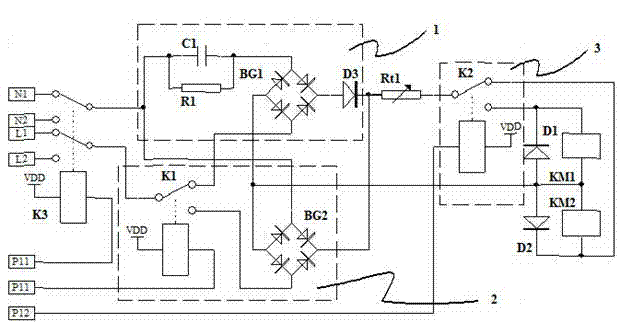 Circuit for CC-level double-power-supply automatic changeover switching appliance