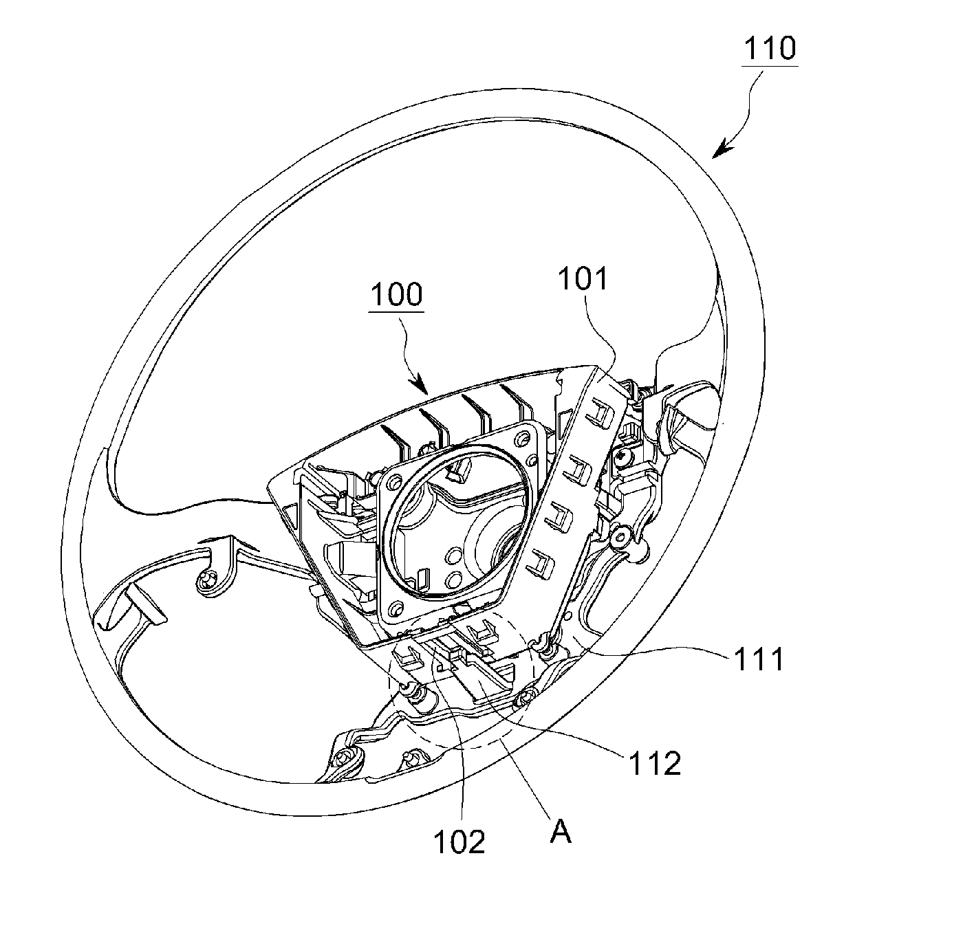 Assembly of airbag module and steering wheel