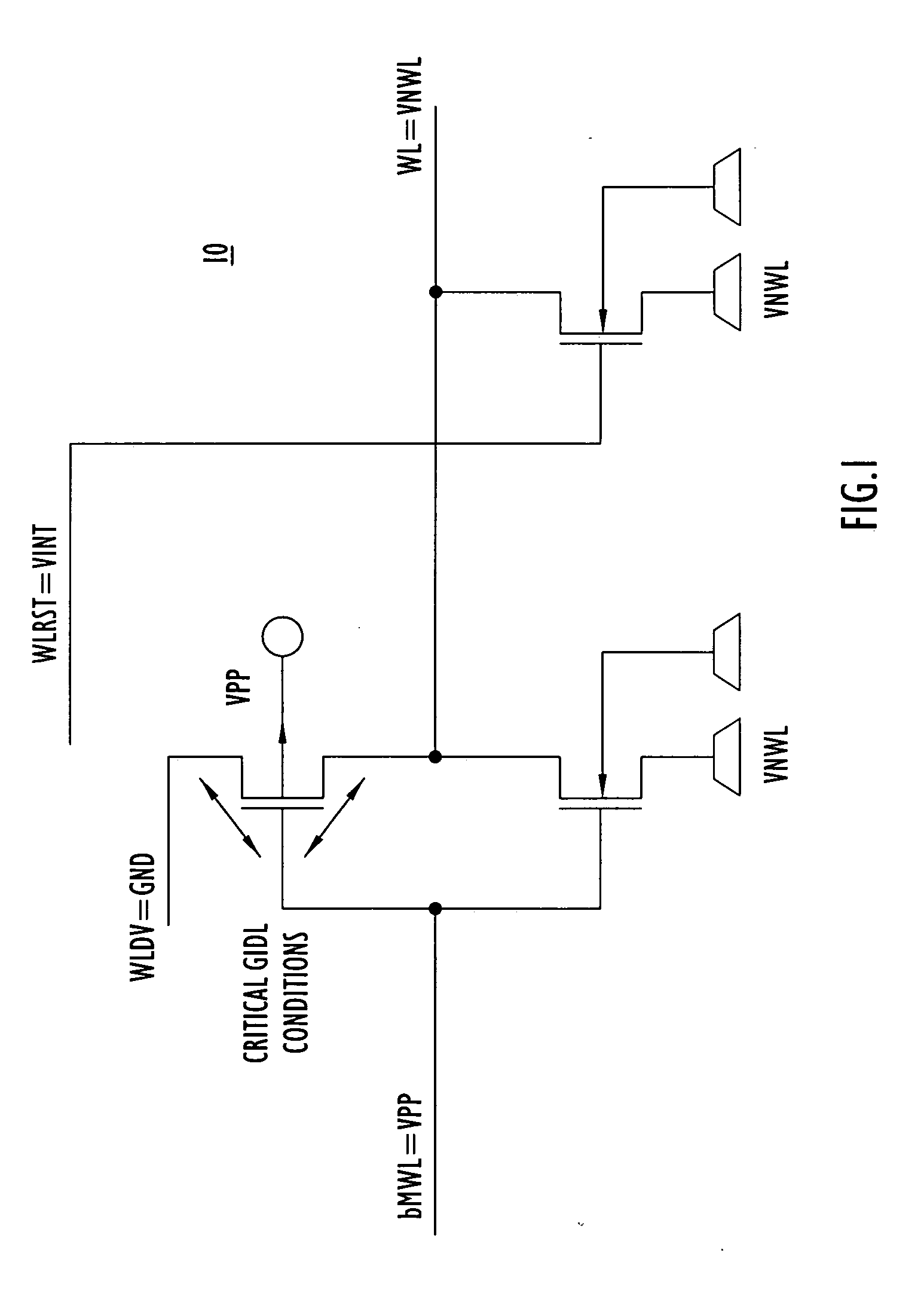 Gate induced drain leakage current reduction by voltage regulation of master wordline